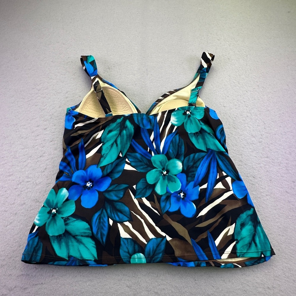 Slimshaper Tankini Swim Top Women's Size 16 Floral Tropical Blue Brown Resort - Picture 5 of 6
